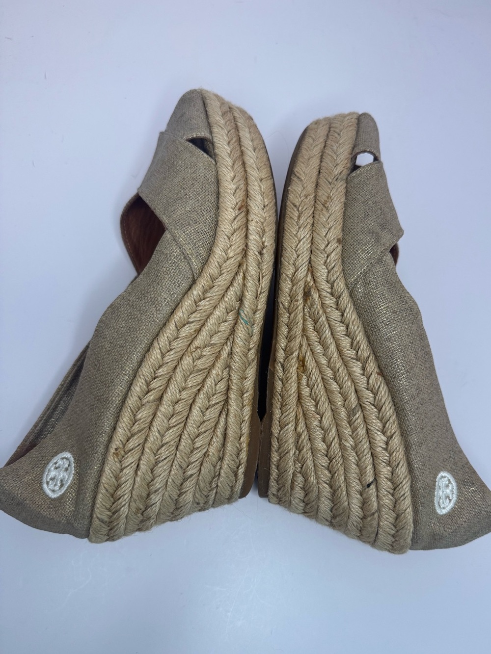Tory Burch Filipa Logo Canvas Peep Toe Wedge Espadrilles Size 8B - Picture 8 of 14